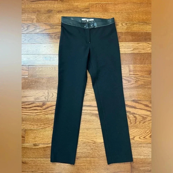 HACHE Women’s Black Stretchy Leather Trim Pants Sz 42 US S Made in Italy 🇮🇹 - Picture 1 of 11